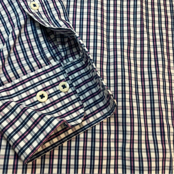 Peter Millar Seaside Finish Navy Pink Button Down shirt size medium 100% cotton - Picture 2 of 7